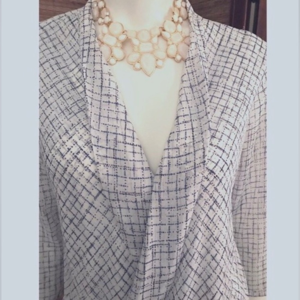 NEW Banana Republic White & Blue Faux Wrap Blouse - Picture 2 of 3